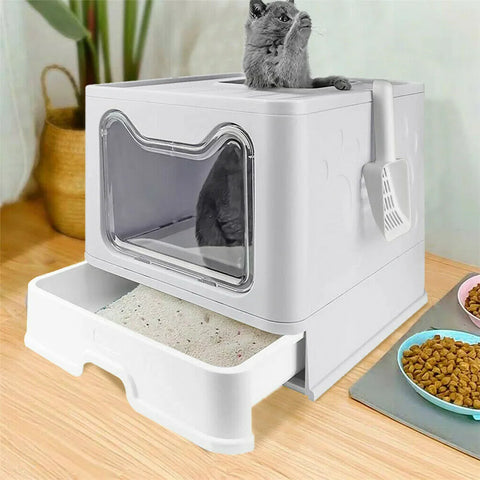 Cat Litter Box with Lid Foldable Large Kitty Litter Boxes