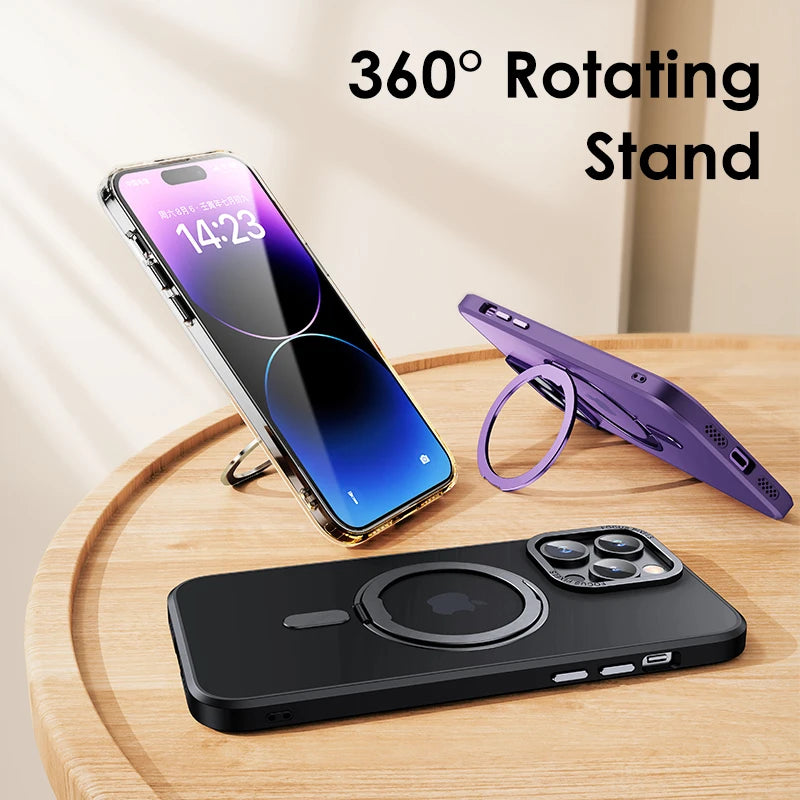 Magnetic 360°Rotation Stand Phone Case For iphone 11 12 13 14 15 Pro Max 15Plus With Ring Holder