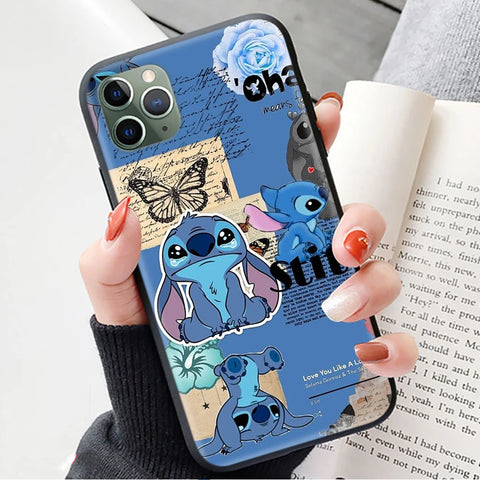 Black Case for iPhone 6 6s 5 5s 7 8 SE XR Plus 15 Pro Max Cover Z-63 Lilo & Stitch