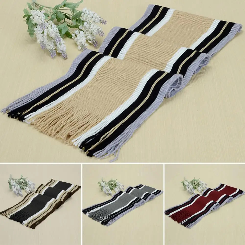 Stylish Winter Scarf Thick Windproof Soft Classic Striped Patchwork Color Men Scarf