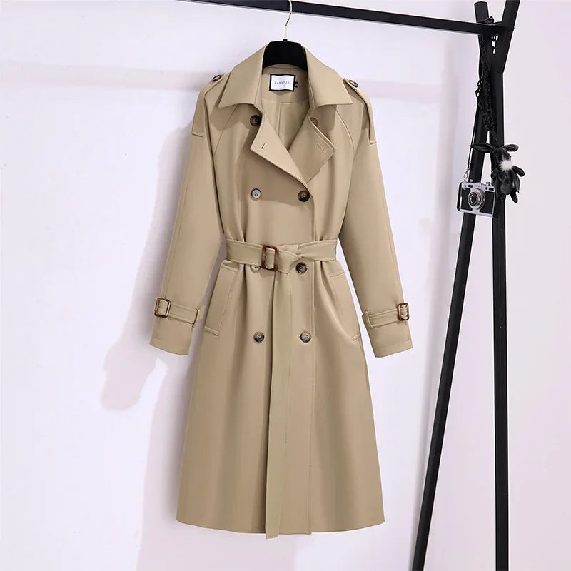 Trench Coat for Women Double Breasted British Trench Coats and Jackets Women 2023 Winter Clothes Women Tie Waist Long Coat Women