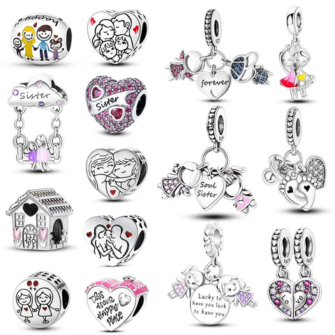 925 Silver Charms Family Friendship Pendant