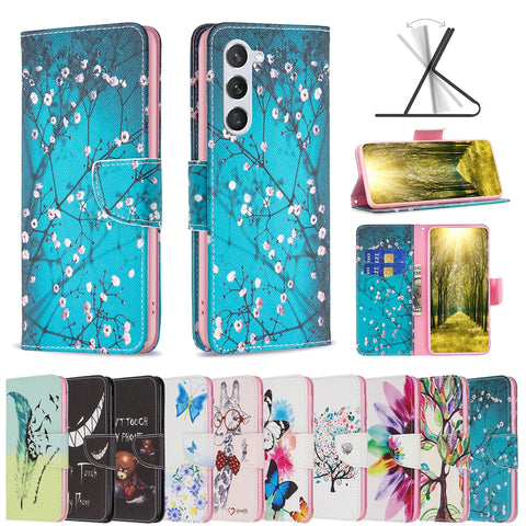 Flip Case For Samsung Galaxy S24 Ultra Cover For Galaxy S24+ S23 FE S22Ultra 5G S23Plus Leather Capa Painted Pattern Phone Cases