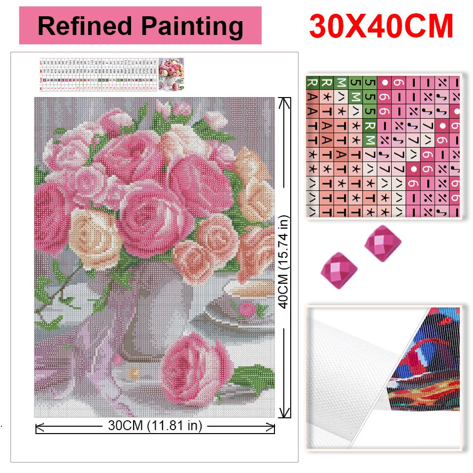 AZQSD Diamond Embroidery Rose Handmade Mosaic Flower Cross Stitch Kits Home Decoration Full Square Drill Rhinestones Sale