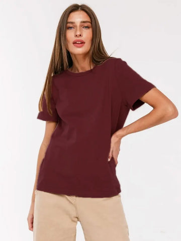 Basic Fashionable Solid Lady Short Sleeve Loose Tops Shirts