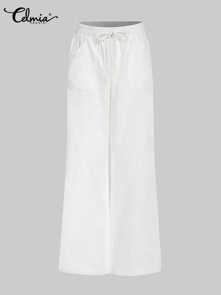 Summer Cotton Pantalon Women Drawstring Linen Pants