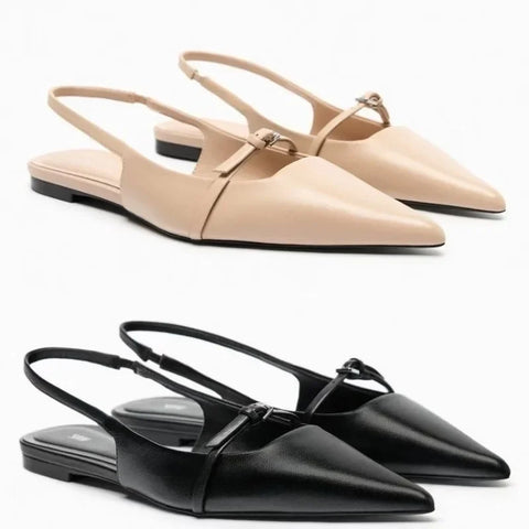 Women Slingback Flats For Women Summer New Pointed Toe Black Sandals