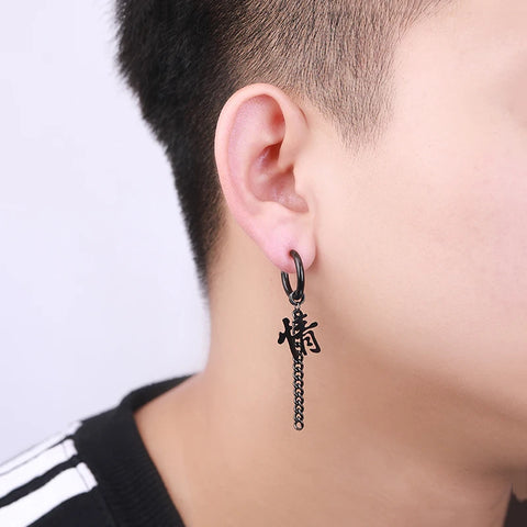 WKOUD Hoop Drop Earrings Black Moon Punk Girl Cross Multiple Unisex Geometry Star Animal Dragon Feather Rock Man Stainless Steel