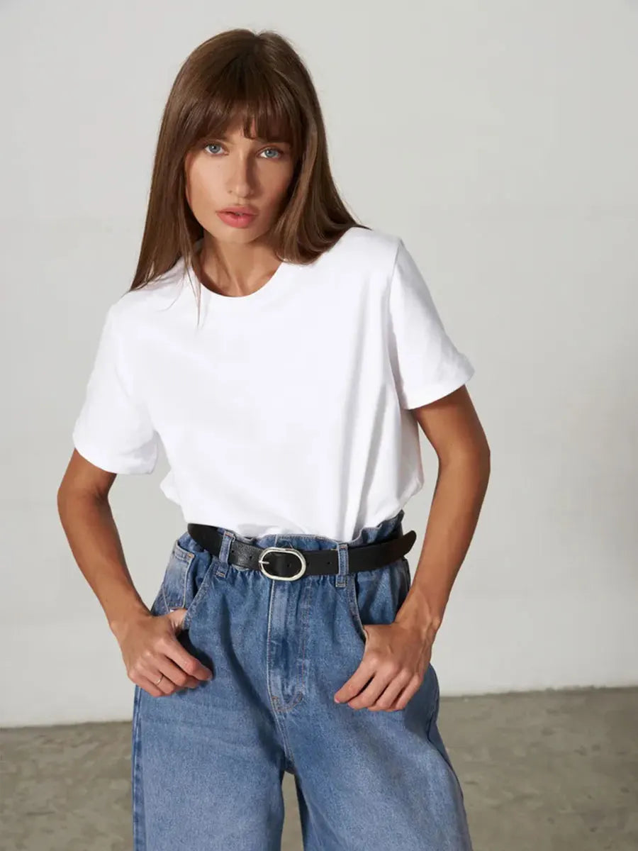 Basic Fashionable Solid Lady Short Sleeve Loose Tops Shirts