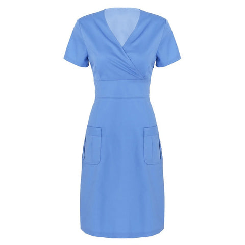 Nurse Uniform Dress Womens Short Sleeve Pharmacy Working Uniform Dress Medical Care Women Casual Nursing Scrubs Spa Dresses