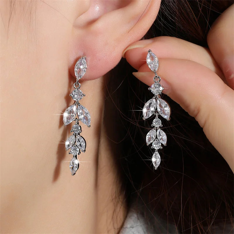 Leaf Zircon Bridal Earrings