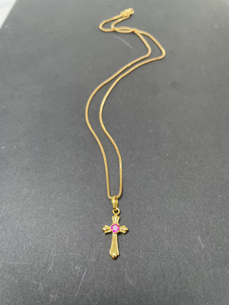 Korea Gold 24K Necklace Gold Plating Cross Necklace For Girls