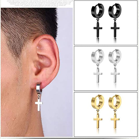 Stainless Steel Dangle Round Cross Leaf Earring