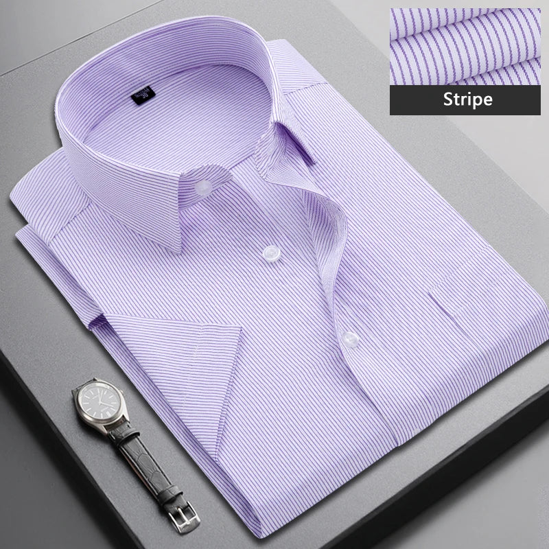 Summer Short-sleeved Men's Stripe Shirt Slim Business Classic Lapel Fashion Male Formal Work Shirt Brand Clothing M-5XL