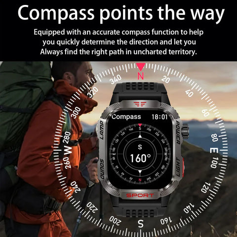 Outdoor Sports Compass SmartWatch Men Currency Detection Light Flashlight 600mAh Battery Waterproof Bluetooth Call Smart Watch