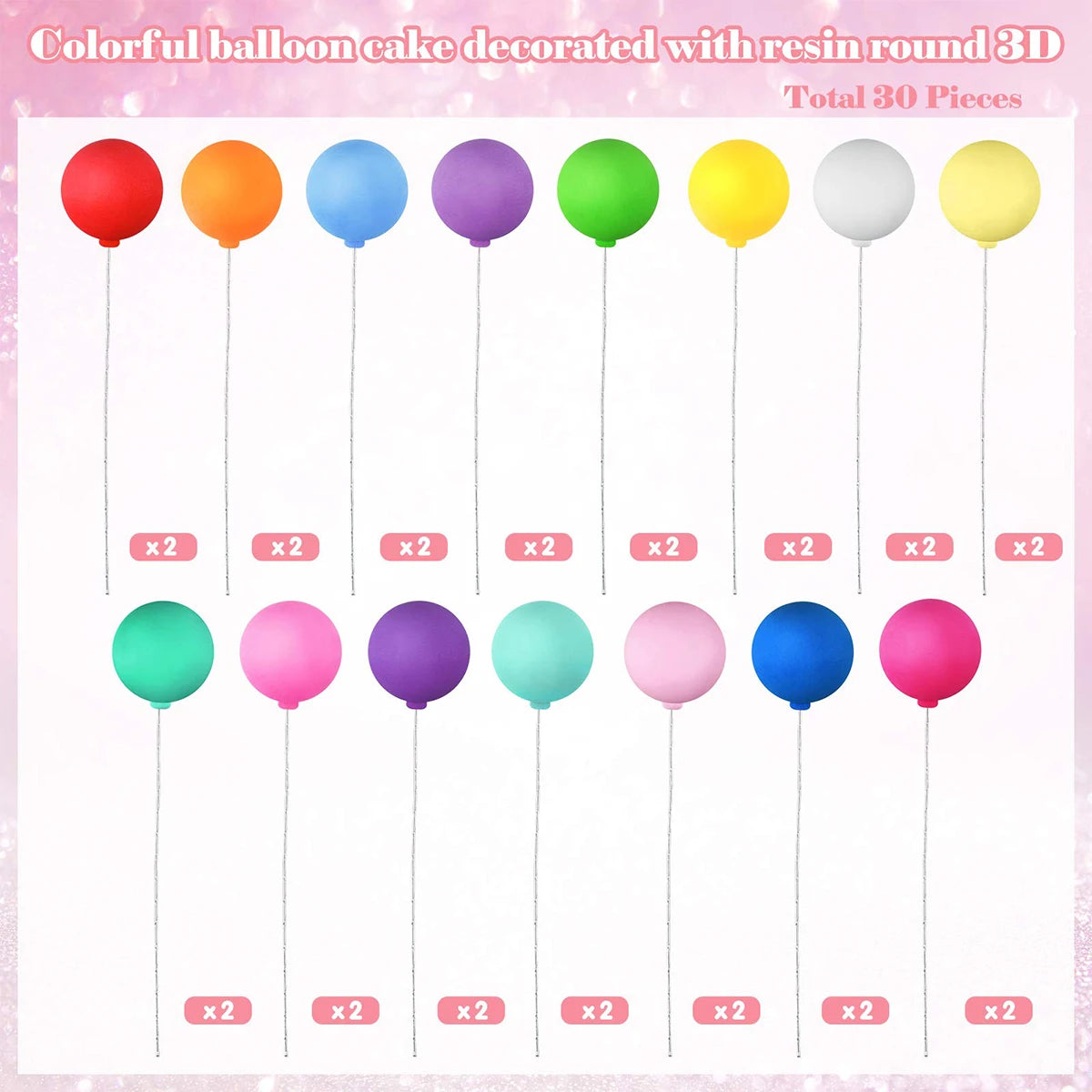 30Pcs Balloon Cake Topper Mini Colorful Balloon Cake Picks Reusable Round Shape Clay Balloon Cupcake Toppers Durable Premium