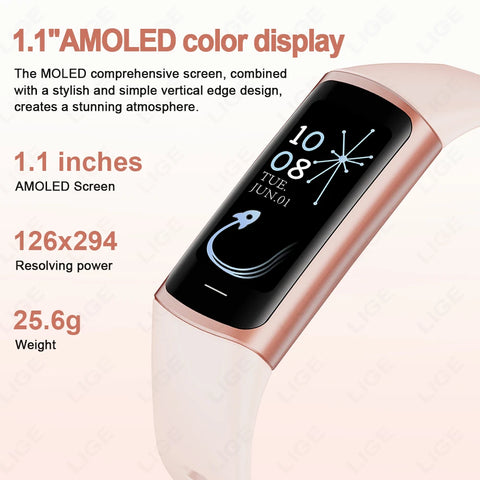 LIGE 1.1 inch Sport Smart Bracelet Fitness Tracker For Women Band Waterproof Connected Phone Tracker Smart Watch For Android ios