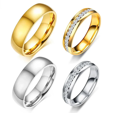 Gold Silver Color Wedding Bands Ring for Women Men Jewelry Stainless Steel Engagement Ring Couple Anniversary Gift Amazing Price