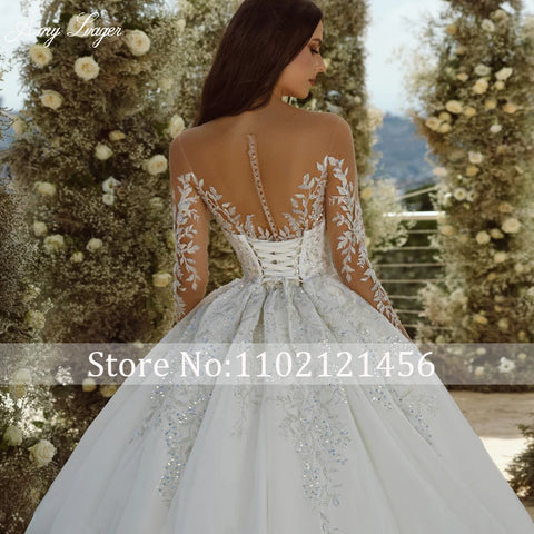 Classic Scoop Neck Long Sleeves Ball Gown Wedding Dress 2024 Luxury Beading Appliques Shiny Princess Bridal Gown Robe De Mariage