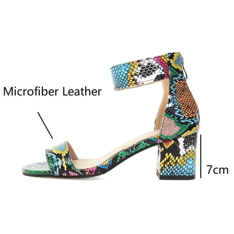 LeShion Of Chanmeb Big Plus Size 48 Women Snake Skin Pattern Sandals Zipper Block High Heels Ladies Summer Sandals Footwear 2022