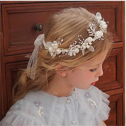 Spring Bohemian Girls Bridal Pearl Hair Headdress Flower Wreath Bride Garland Head Hoop Headbands Hair Jewelry Children Gifts