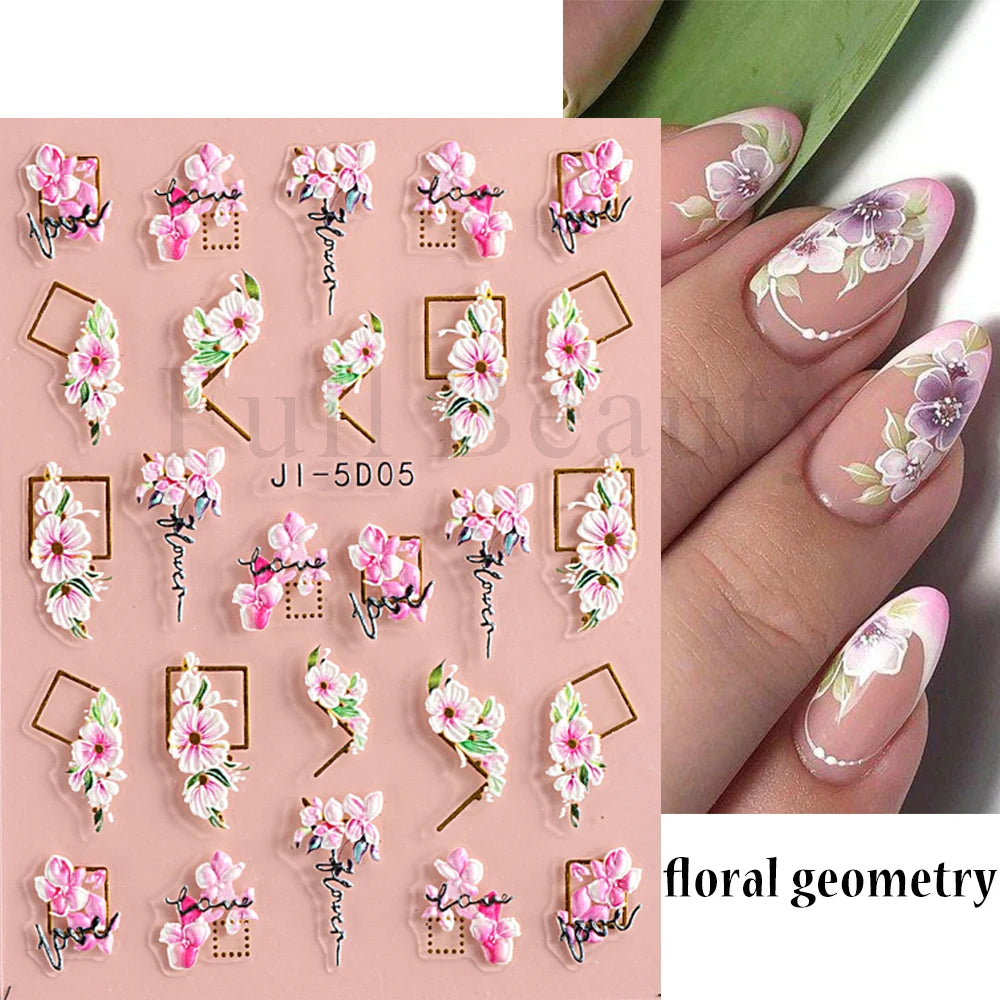 Gold Frame Nail Decals Cherry Blossom Manicure GLJI-5D05