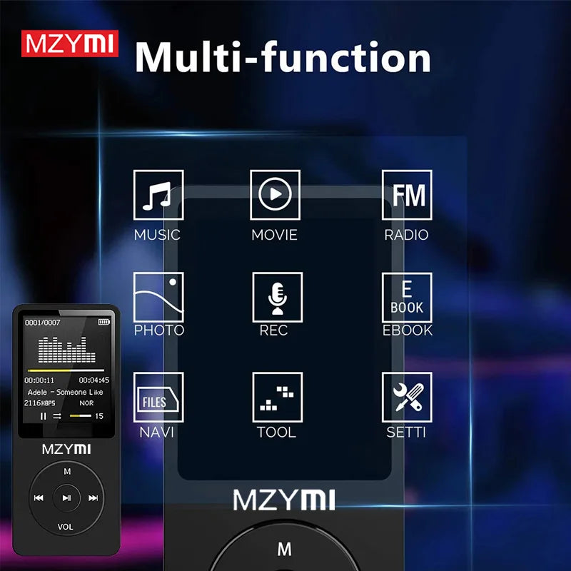 MZYMI MP3 MP4 Player FM Radio Digital Display Media Bluetooth Walkman Pocket Audio Walkman Walking Music Player