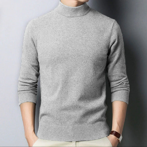 Men Solid Color Pullovers Man Half Turtleneck Knitwear Fashion Brand