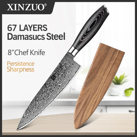 XINZUO 8'' Chef Knife Gyuto Knife Japanese Style VG10 Damascus Kitchen Knives Stainless Steel Butcher Knife Pakka Wood Handle