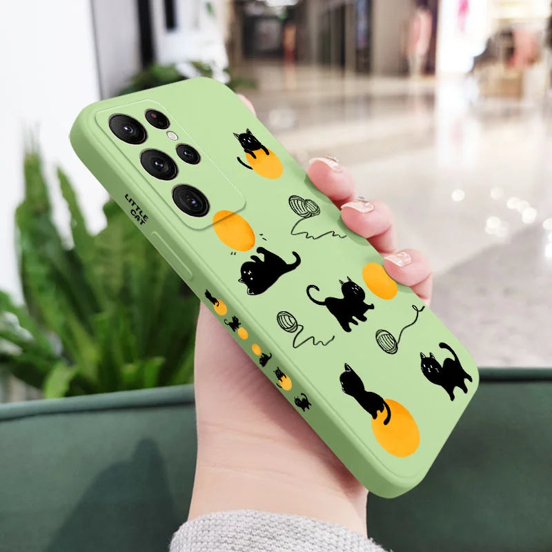 Cat Playing Rope Phone Case For Samsung Galaxy S24 S23 S22 S21 S20 Ultra Plus FE S10 S9 S10E Note 20 ultra 10 9 Plus Cover