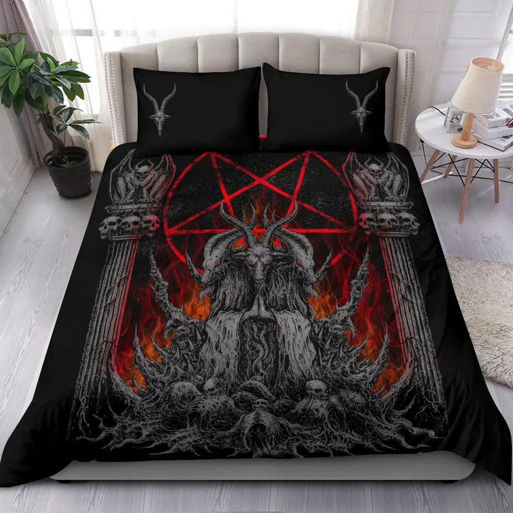 Skull Skeleton Satanic Goat Skull Duvet Cover Set