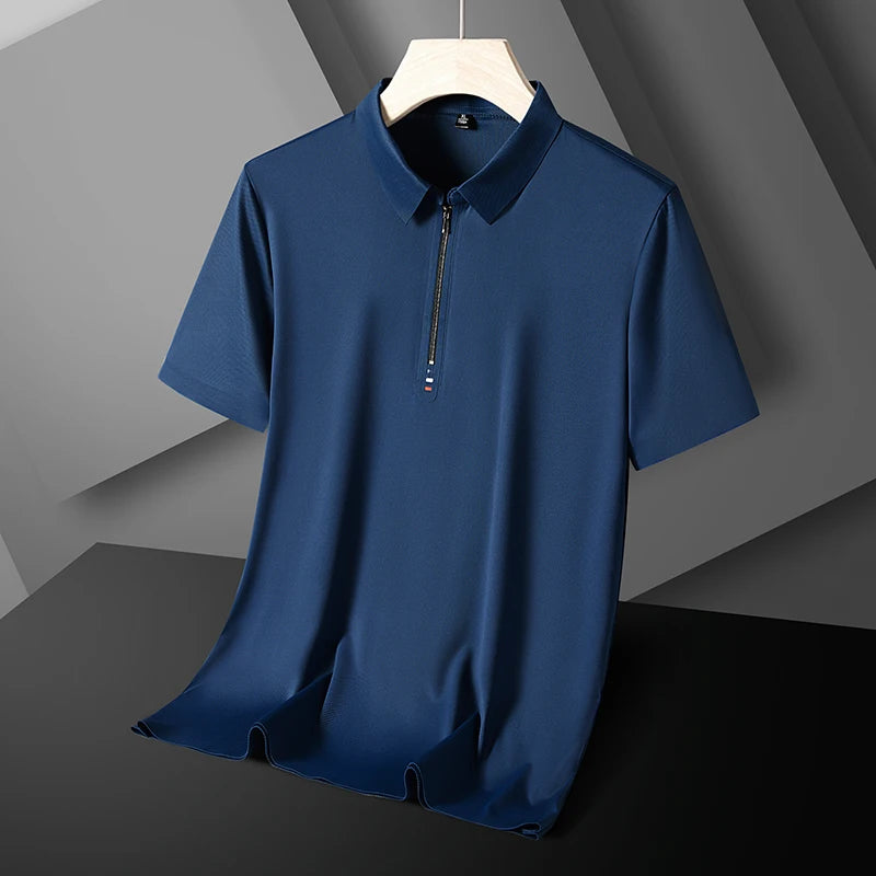 Summer Men Polo Shirt Cool Thin T Shirt Zipper