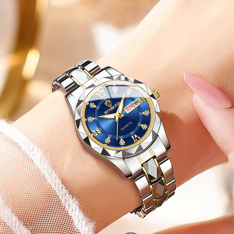 BINBOND Original Couple Watches for Lovers Top Luxury Waterproof Luminous Wristwatch Stainless Steel Strap Relogio Feminino