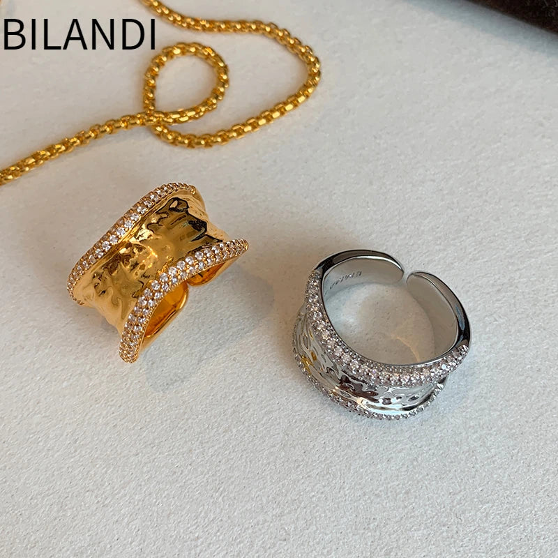 Bilandi Modern Jewelry For Women Geometric Open Rings Senior Sense Gold Color Silver Plated Glass Rings For Women 2023