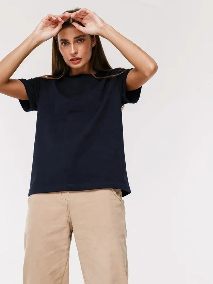 Basic Fashionable Solid Lady Short Sleeve Loose Tops Shirts