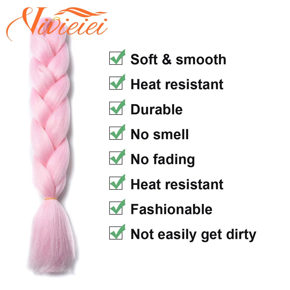 VIVIEIEI Synthetic Braiding Hair 24 Inch Jumbo Braid Ombre Jumbo Hair Extension for Women DIY Hair Braids Purple Pink Yellow Red