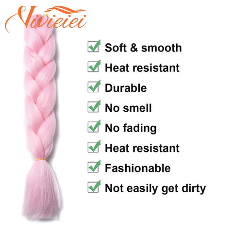 VIVIEIEI Synthetic Braiding Hair 24 Inch Jumbo Braid Ombre Jumbo Hair Extension for Women DIY Hair Braids Purple Pink Yellow Red