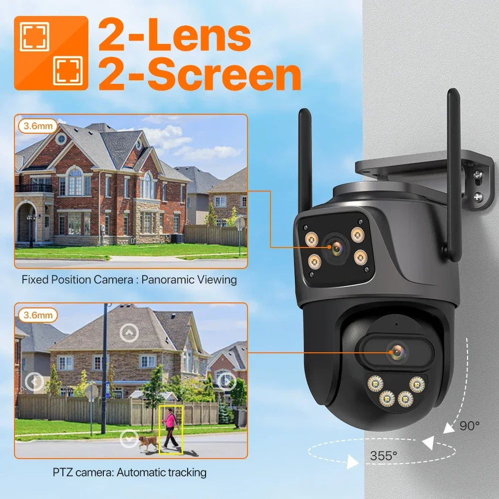 4K 8MP PTZ WIFI Camera Dual Lens Dual Screen IP Camera Outdoor 4MP HD Auto Tracking Security Protection CCTV Surveillance iCSee