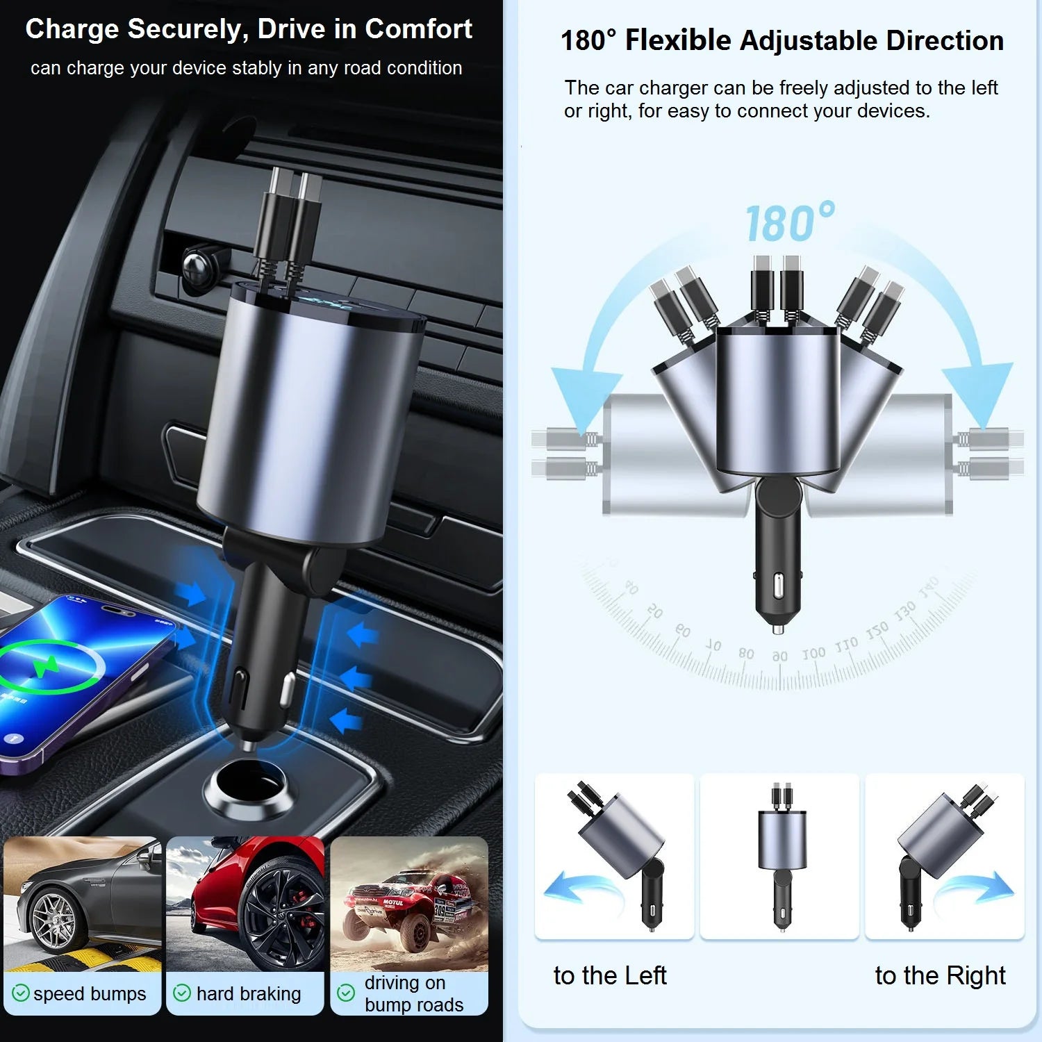 4-in-1 Fast Car Phone Charger Dual Type-C