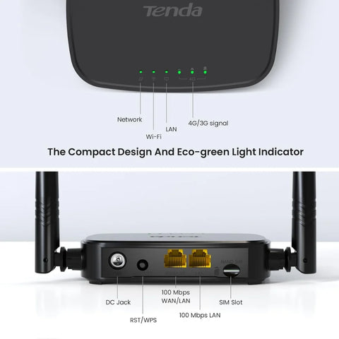 Tenda Router 4G SIM 4G03 Pro - Mobile WiFi Router 3G/4G Wireless Band 2.4 GHz, LTE Cat4, Fast Ethernet LAN/WAN Port, 2 * 4dBi