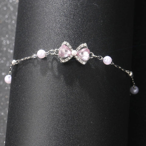 Pink Zircon Bowknot Bracelet for Women Lovely Trendy Silver Color Zircon Chain Bracelet Korean Friend Gifts Daily Jewelry