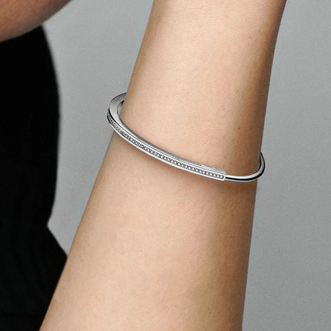 Crystal Open Bracelet 925 Sterling Silver New Classic Series I-D Bracelet Simple Open Bracelet fit Original Charm Beads DIY