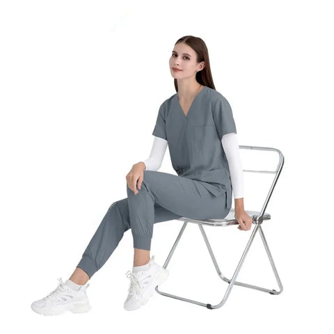 Hospital Doctor Nursing Uniform Women Wholesale Casual Short Sleeved V-neck Jogger Suits Nurse Pharmacy Working Medical Uniform