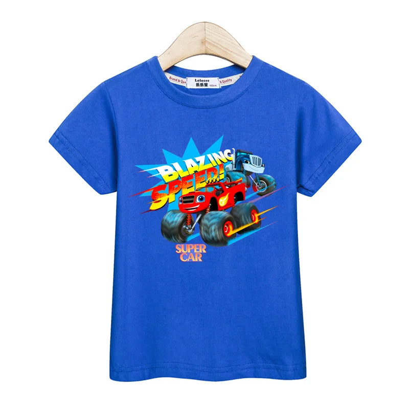 3-13T Baby Boys Monster Truck T-shirt Children Short Sleeved Cotton Clothing Summer Cartoon Shirt