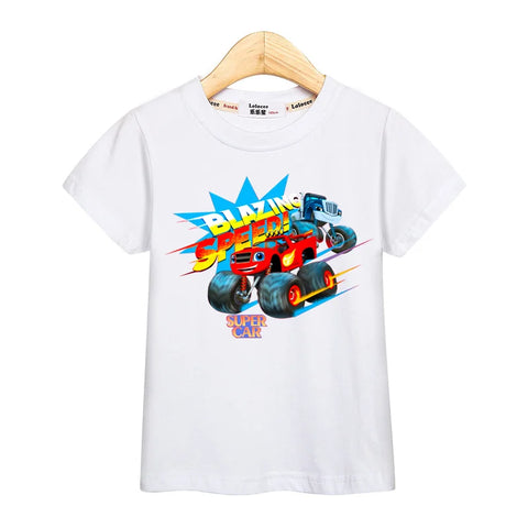 3-13T Baby Boys Monster Truck T-shirt Children Short Sleeved Cotton Clothing Summer Cartoon Shirt