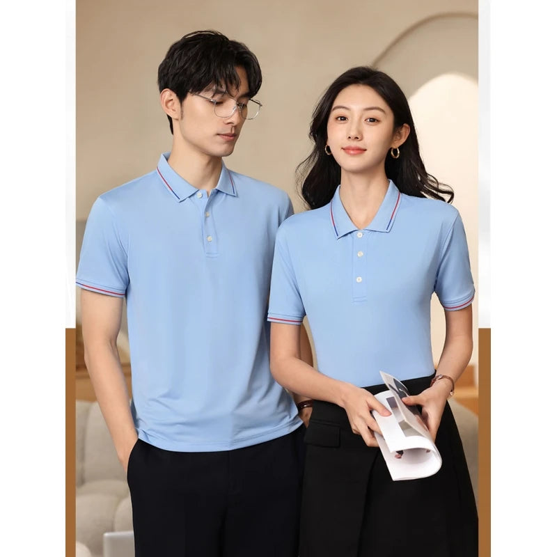 Men's Polo Shirt Summer Women's Flip Collar Breathable Thin Color Matching Pullover Top Short Sleeved Top