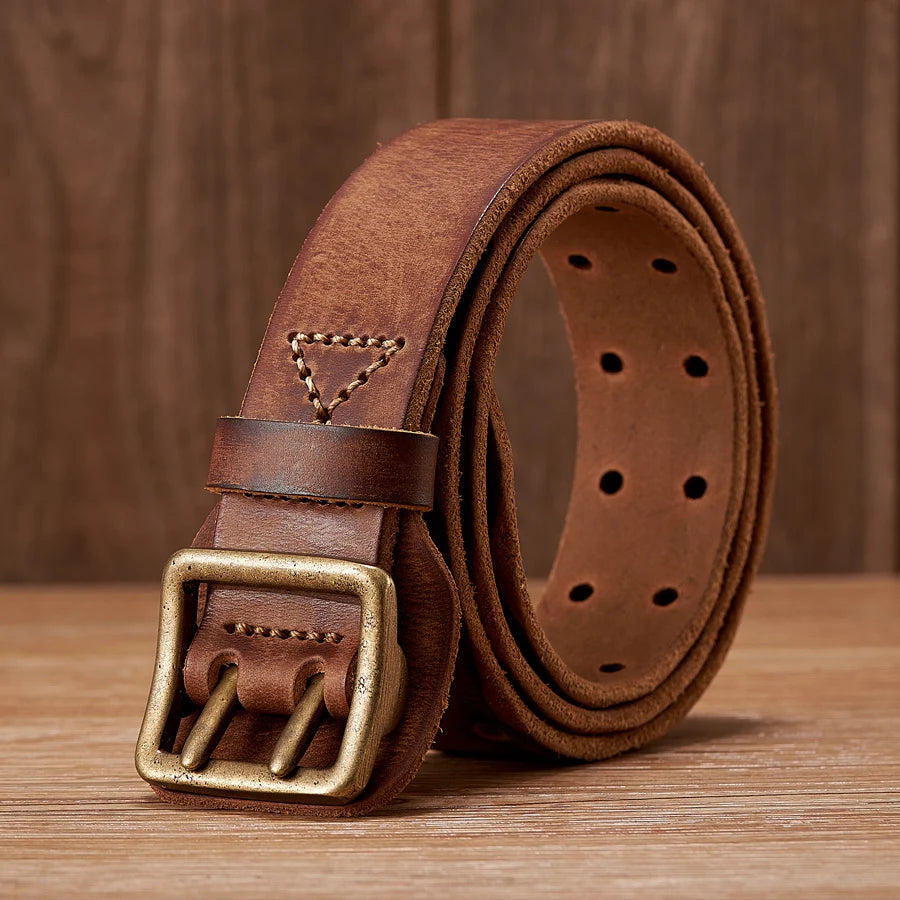 3.8C Men Belts Retro Original Pure Thick Cowskin Genuine Leather Belt Brass Copper Buckle Designer Cowboy Jeans Belt Male Strap