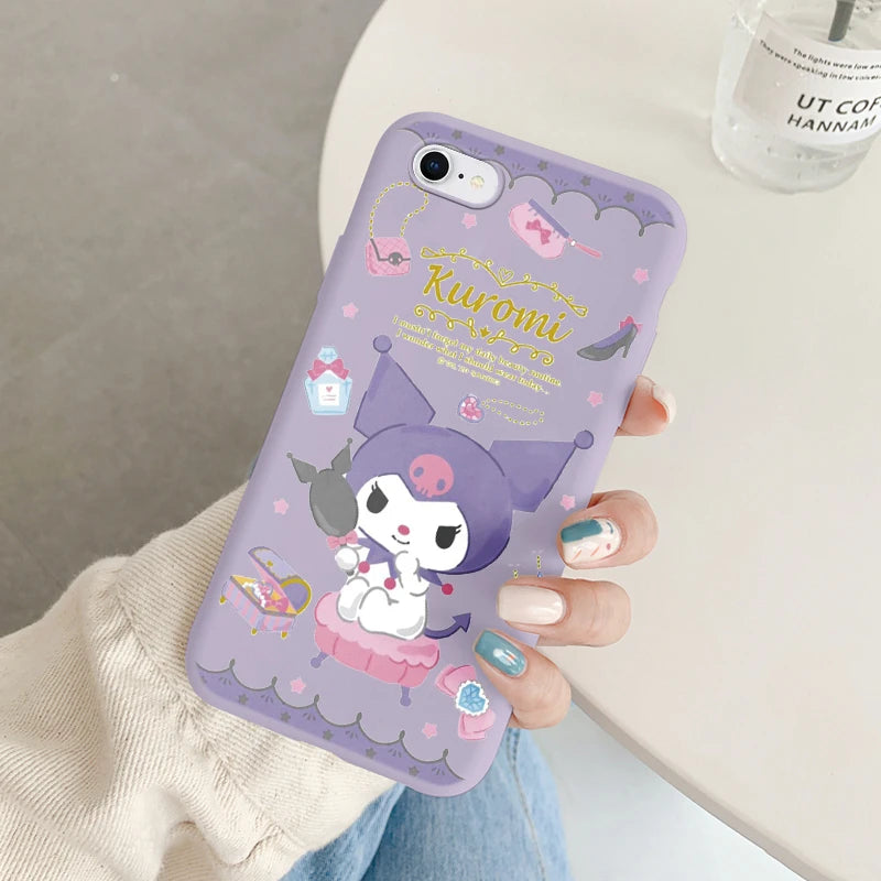 Phone Case for For Apple iphone 6 7 8 Plus SE 2022 Girls Anti-drop Cartoon Cinnamoroll Kuromi Hello Kitty Silicone Printed Cover