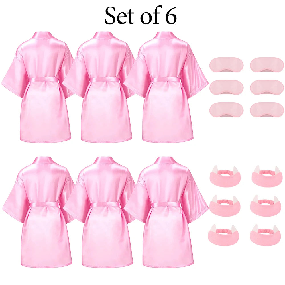 6-15Pack Spa Party Robes Kimono Girl Birthday Favors Kids Satin Bathrobe Slumber Party Costume Supplies Women Headband Blindfold