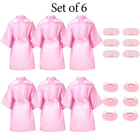 6-15Pack Spa Party Robes Kimono Girl Birthday Favors Kids Satin Bathrobe Slumber Party Costume Supplies Women Headband Blindfold